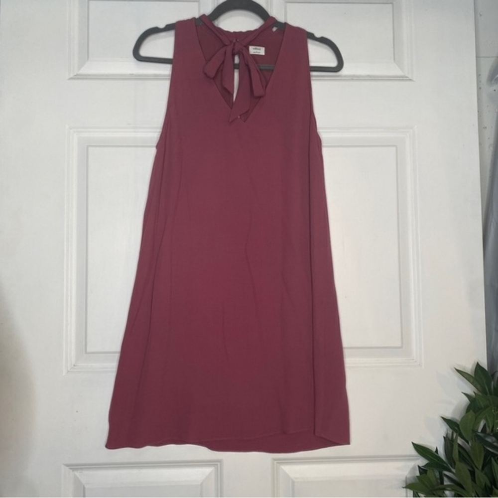 Aritzia Wilfred Free Cranberry Mauve Pink Ethere Mini Dress choker bow chiffon - Picture 2 of 6